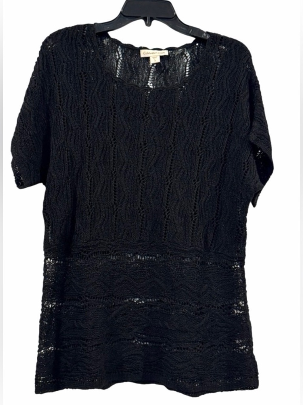 Women’s Coldwater Creek Black Kimono Crochet Linen Blend Sheer Top: Large